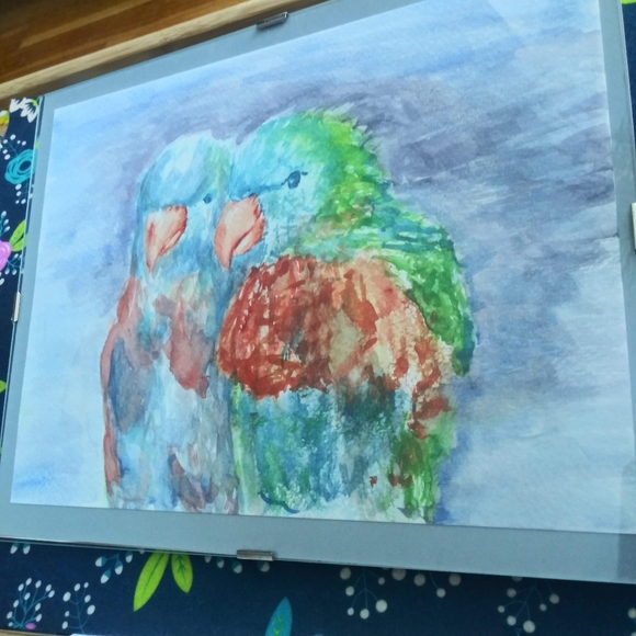 Parrots Original Watercolor Painting Wall Art Love Birds Handmade Artisan - Picture 8 of 10